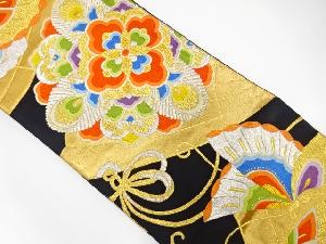 アンティーク　桧扇に蝶・華紋織り出し袋帯（着用可）